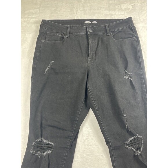 Old Navy Power Slim Straight Jeans Mid Rise Distressed Black Size 16 - Picture 2 of 8